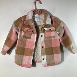 Girls Old Navy Buffalo Plaid Shacket Pink Tan 4T Polyester Acrylic Nylon Wool Ot